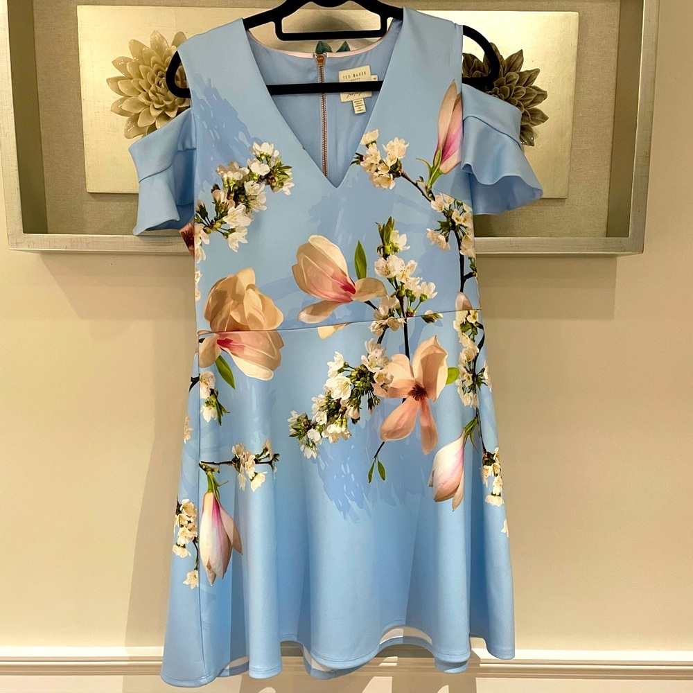 Ted Baker Dress Size Ted 4/ US 12. Blue/ Floral
